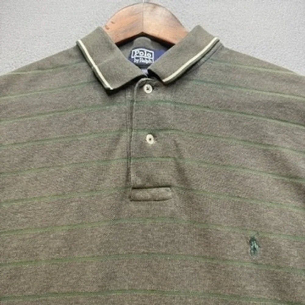 Polo Ralph Lauren Polo Shirt Striped Classic Fit Large Olive Green Cotton Pique